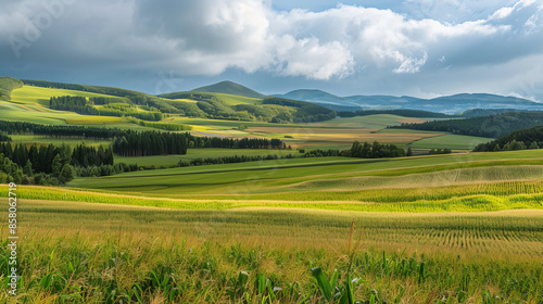 Biei, Hokkaido, has beautiful countryside with large fields of corn during the summer. © Mehran
