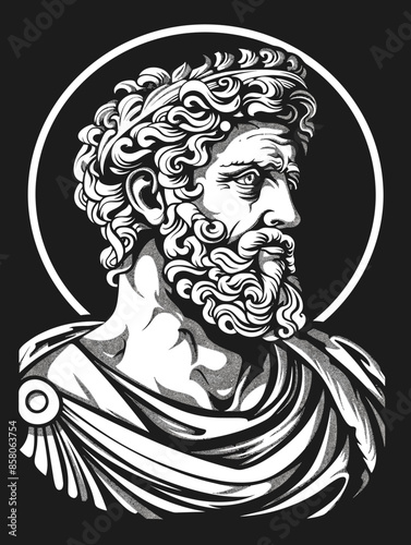 Sculpture of Saint John the Baptist in round frame. Vector illustration.
