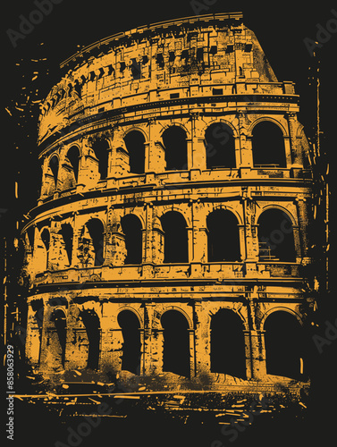Colosseum grunge vector illustration with grunge effect.