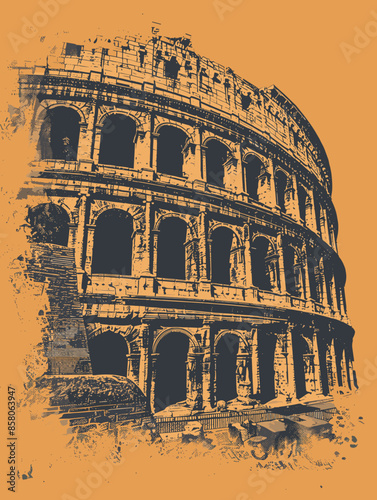 Colosseum, Rome, Italy. Vector hand drawn illustration