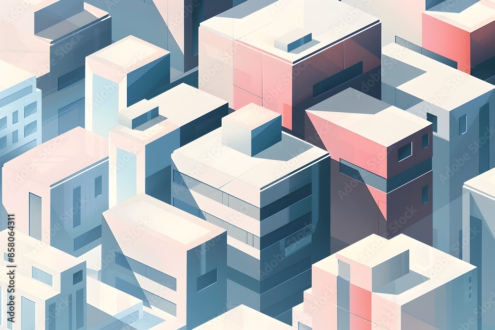 Captivating Architectural Abstraction Cubist Cityscape of Geometric Structures in Pastel Tones Captivating Architectural Abstraction Cubist Cityscape of Geometric Structures in Pastel Tones