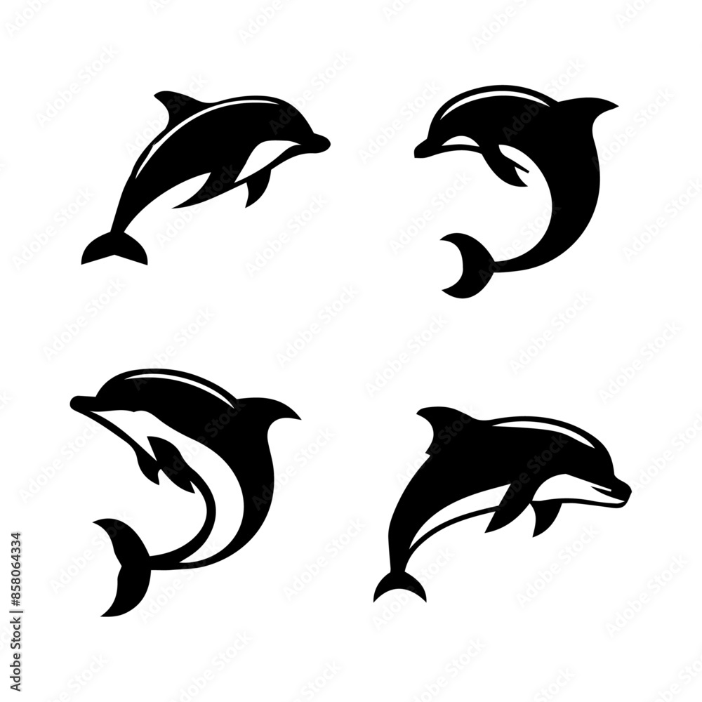Fototapeta premium dolphin silhouette black and white