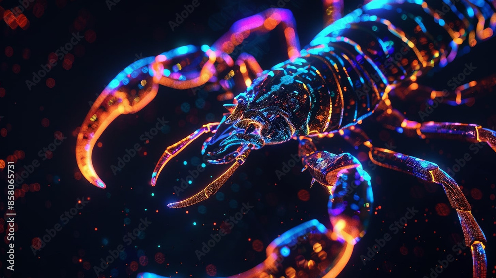 Neon scorpion hologram with glow and shine Neon scorpion hologram with glow and shine