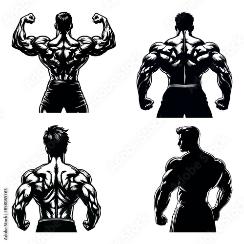 Gym Fitness Muscle man bodybuilder vector silhouette EPS10 Bundle file, Generative Ai