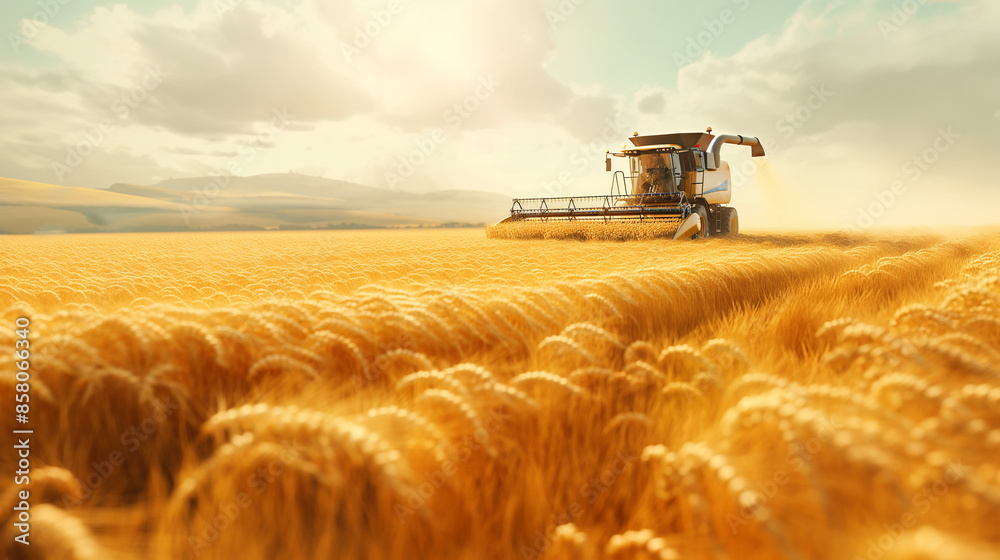 Fototapeta premium Combine harvester working in the wheat field