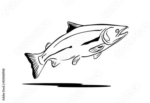 Salmon fish silhouette - cut out vector icon  Vector illustration.
