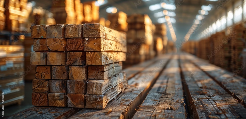 Stacked wooden parts for lighting devices in a vertical warehouse photo. Stacked wooden parts for lighting devices in a vertical warehouse photo.