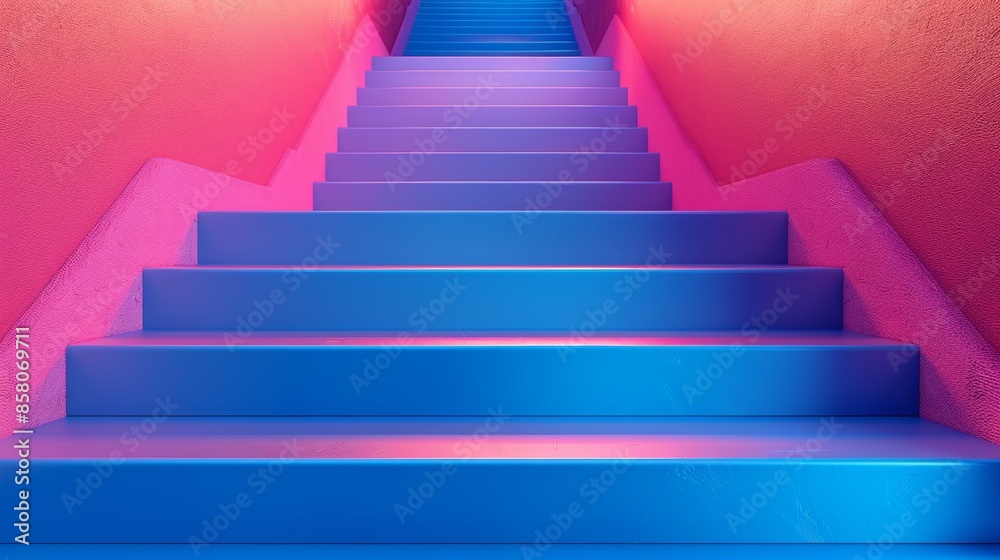 A blue staircase with pink walls A blue staircase with pink walls