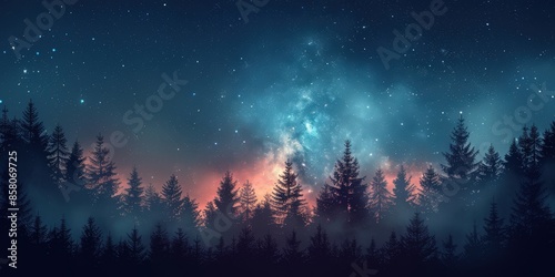 Nighttime Forest under a Starry Sky © Planetz