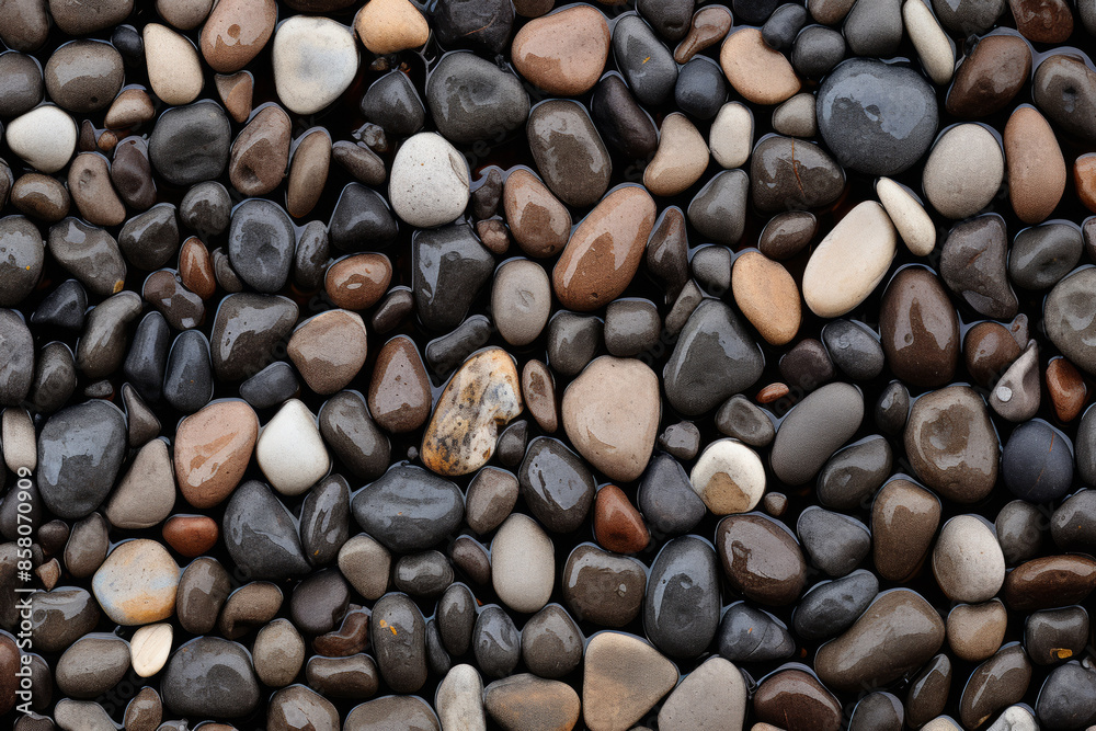 Processed collage of wet pebble stones on asphalt texture. Background for banner, backdrop Processed collage of wet pebble stones on asphalt texture. Background for banner, backdrop