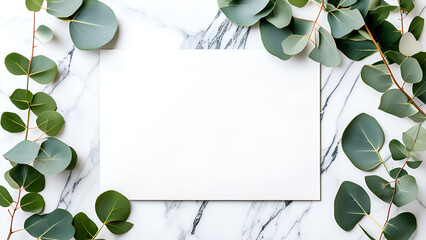 Frame made of eucalyptus leaves on green background. Vertical banner mockup for social media stories.