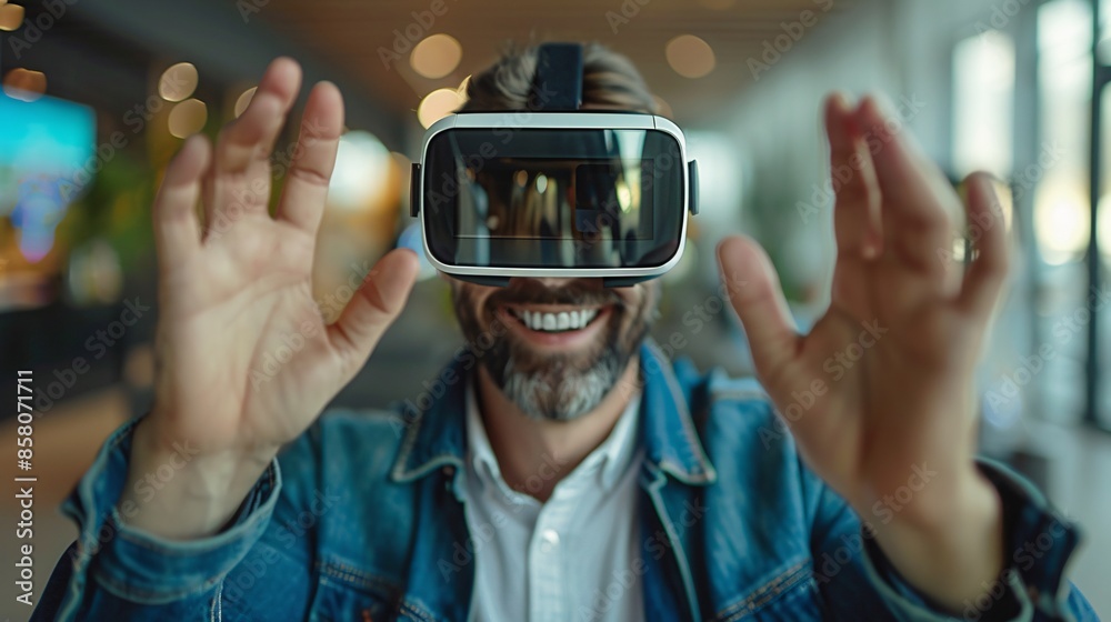 portrait of businessman in VR headset portrait of businessman in VR headset