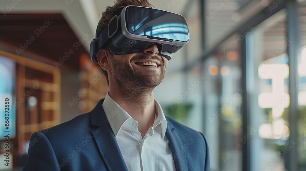 portrait of businessman in VR headset portrait of businessman in VR headset