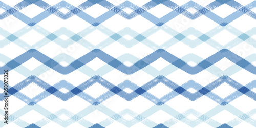 Watercolor stripes seamless vector pattern. Chevron blue print, textured zigzag herringbone background