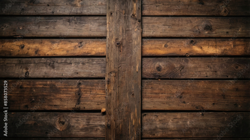 Naklejka premium Fondo de tablón de madera de color marrón oscuro, papel tapiz. Antiguo fondo de madera con textura oscura grunge, la superficie de la antigua textura de madera marrón, vista superior de paneles. 