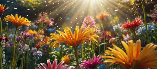 Radiant Wildflowers Bathed in Golden Sunlight on a Serene Summer Day © FreemiumStock