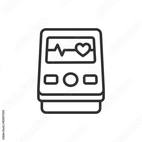 Blood Pressure Measurement, in line design. Blood, pressure, measurement, sphygmomanometer, cuff, health, monitor on white background vector. Blood Pressure Measurement editable stroke icon.