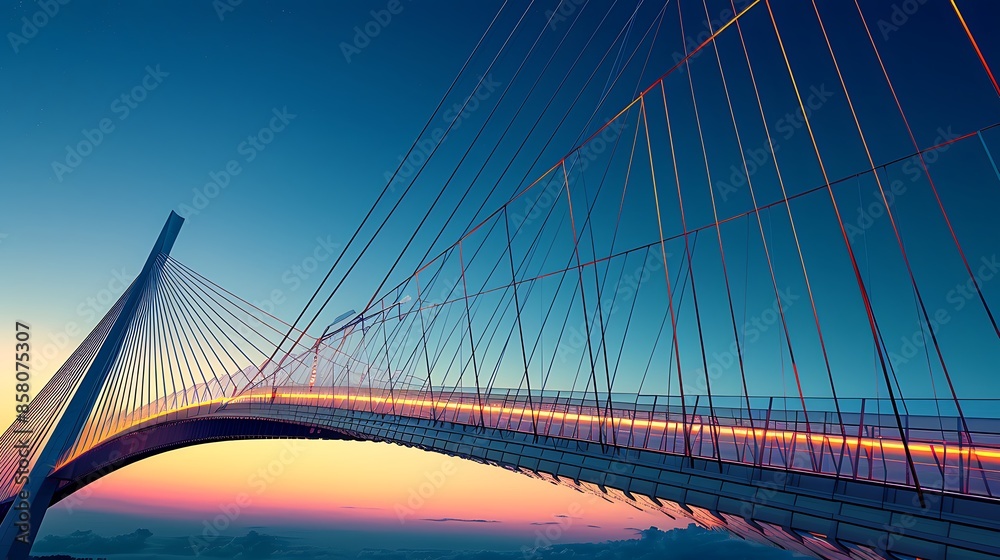 Obraz premium architectural view of a suspension bridge at dusk