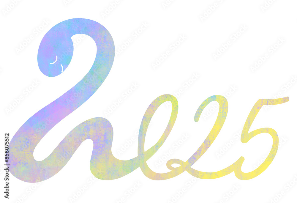 巳年 2025年の文字を表すかわいい蛇のイラスト 巳年 2025年の文字を表すかわいい蛇のイラスト