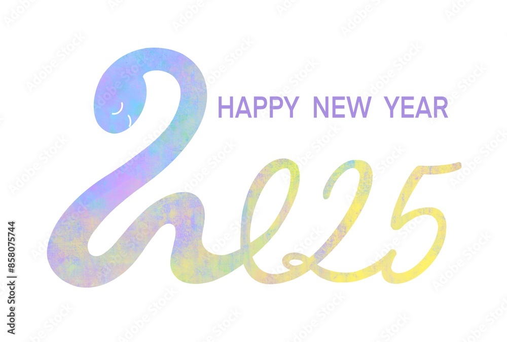 Fototapeta premium 2025年 ヘビのイラストのおしゃれな年賀状 巳年 