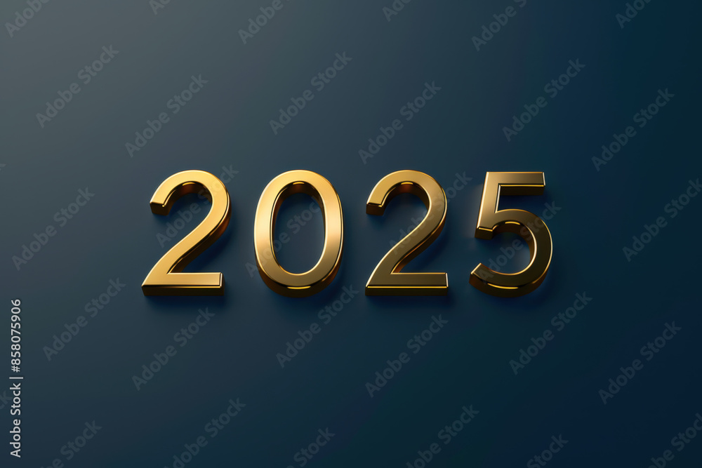 Golden 2025 sign casting a shadow on blue background, perfect for new year's eve celebrations Golden 2025 sign casting a shadow on blue background, perfect for new year's eve celebrations