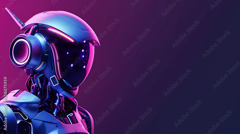 Obraz premium Futuristic robot with artificial Intelligence technology background banner with copy space area for text presenation.