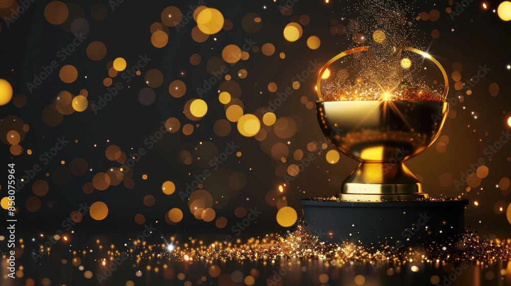 Obraz premium A golden trophy is on top of a black pedestal