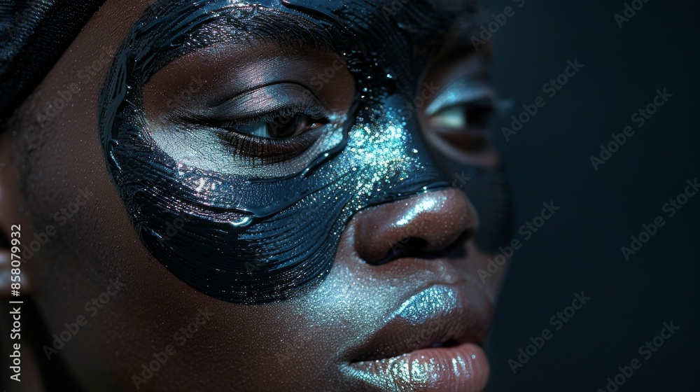Detailed close-up focusing on a person wearing black headgear, precisely showing the ear and texture of the headgear, set against a dark, blurred background. Detailed close-up focusing on a person wearing black headgear, precisely showing the ear and texture of the headgear, set against a dark, blurred background.