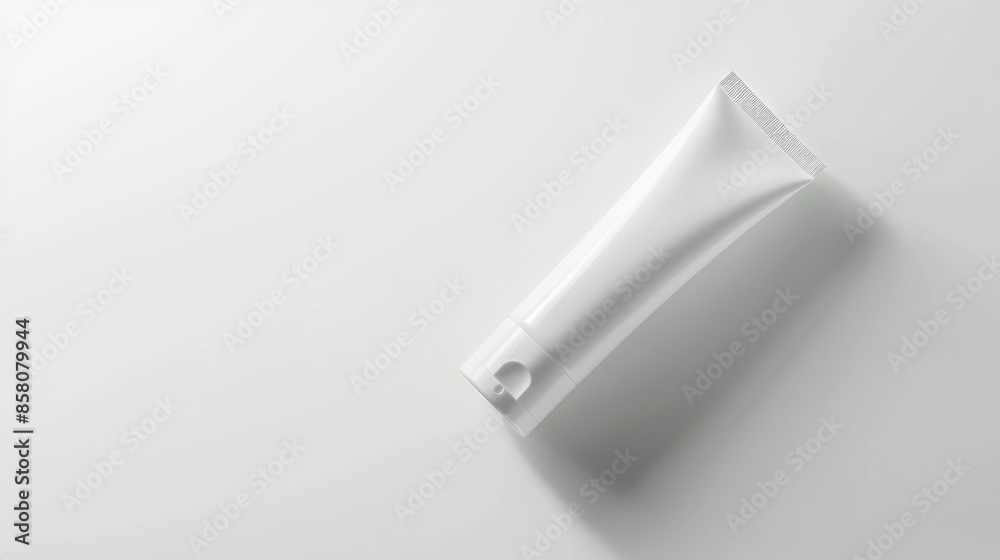 White plastic tube mockup with skincare products on white background top view White plastic tube mockup with skincare products on white background top view