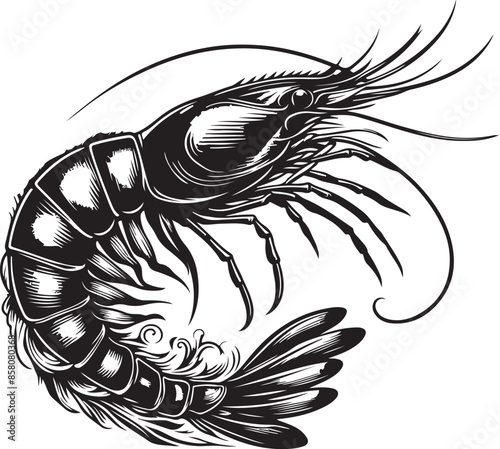 Shrimp fish silhouette vector art