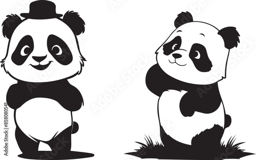 A pair of  cute panda silhouette vector art