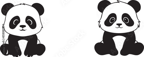 A pair of  cute panda silhouette vector art
