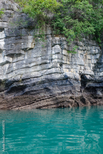 Halong Bay, Vietnam - 30 Jan, 2024: Limestone Karst details on Ha Long Bay, South China Sea
