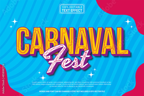 Editable text effect Carnaval fest 3d cartoon template style modern premium vector photo