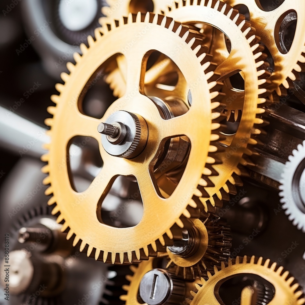 Close-up of Mechanism with Cogwheel and Gears Working Together Close-up of Mechanism with Cogwheel and Gears Working Together