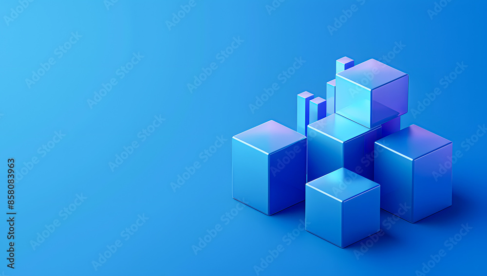 Abstract blue 3D cubes stacked together on a gradient blue background, creating a futuristic and modern geometric composition. Abstract blue 3D cubes stacked together on a gradient blue background, creating a futuristic and modern geometric composition.