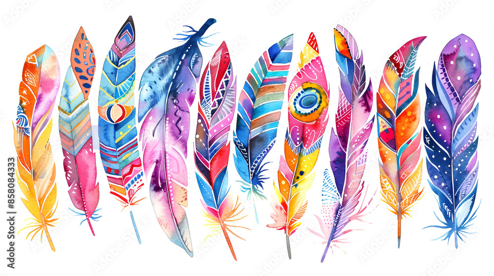 Obraz premium bird feathers in a watercolor medium