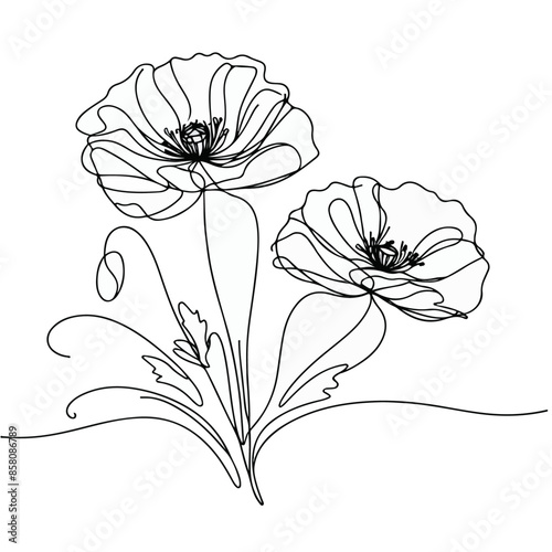 Wallpaper Mural Poppy flowers in continuous line art drawing, Poppy flowers line art Torontodigital.ca