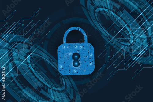 Padlock With Keyhole icon in. personal data security Illustrates cyber data or information privacy idea. blue colour abstract hi speed internet technology