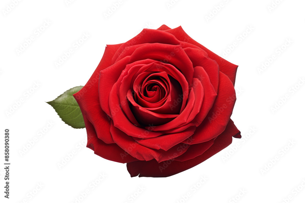 Single Red Rose in Full Bloom Isolated on Transparent Background