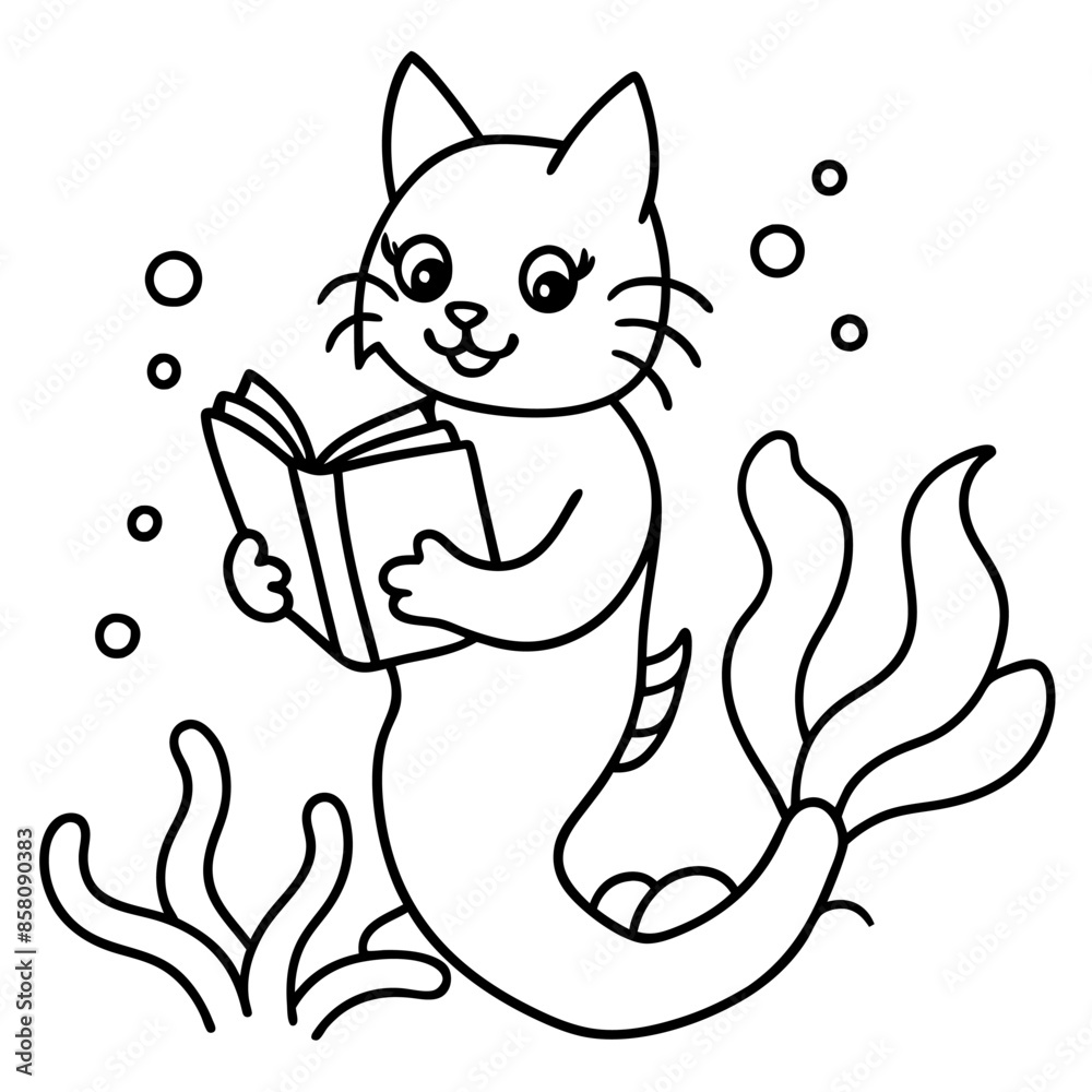Obraz premium Cat Mermaid Coloring Page Isolated for Kids
