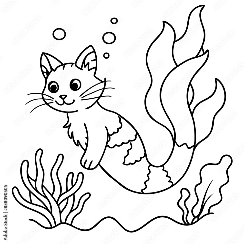 Obraz premium Cat Mermaid Coloring Page Isolated for Kids