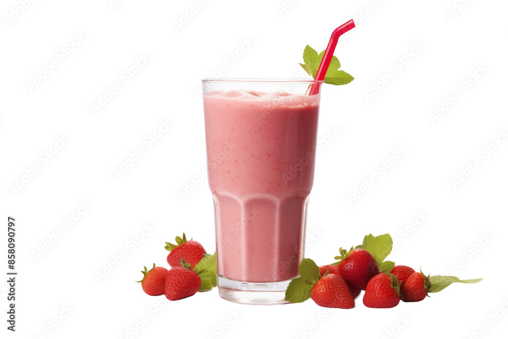 Refreshing Strawberry Milkshake in Tall Glass Isolated on Transparent Background Refreshing Strawberry Milkshake in Tall Glass Isolated on Transparent Background