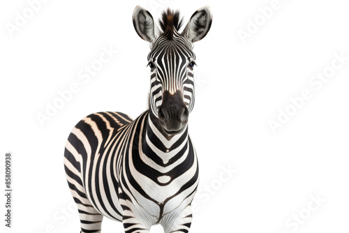 Striped Zebra Grazing in Grassland Isolated on Transparent Background