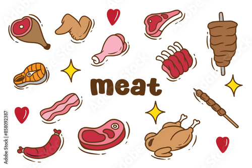 set of meat good for pattern and wallpaper, background food, meat icon