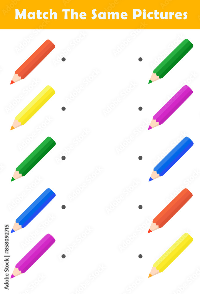 Picture Matching Worksheet for Preschool. Educational activity with cute colored pencil illustration. Educational fun game for children.	