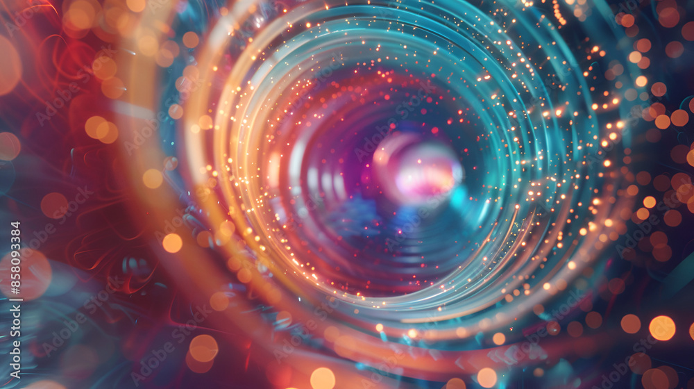 Obraz premium Abstract futuristic background portal tunnel with pink blue glowing neon lines and flare lights, design of futuristic blue light ray stripe line motion background for wallpaper, banner