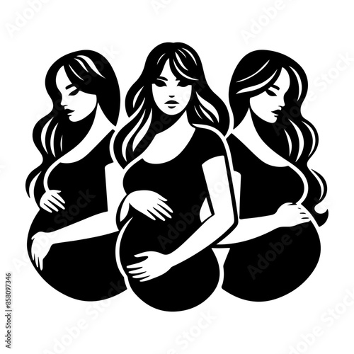 Three black silhouette pregnant women