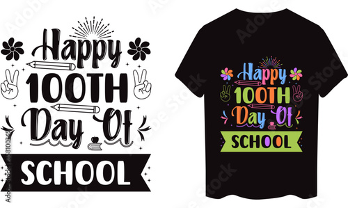 Canvas Print Happy 100th day of school T-shirt Design of School Vector.