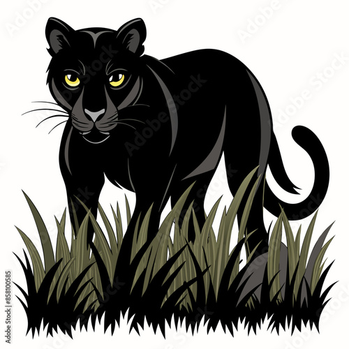A black panther stalking through long grass white